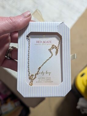 Red Agate 14k Gold Dipped Necklace